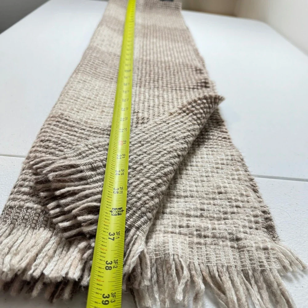 J.Crew Wool Alpaca Scarf Made in Italy Brown Cream Check Fringe Winter